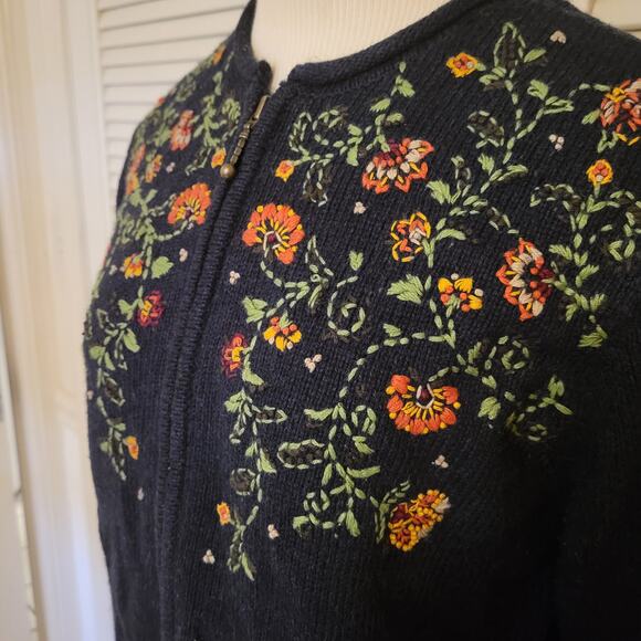 Croft and Barrow Small Blue Embroidered Floral Silk Blend Sweater - Picture 2 of 6